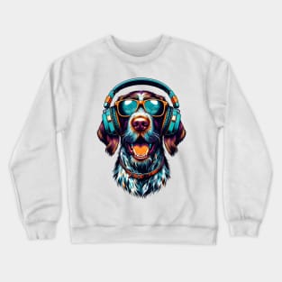 German Wirehaired Pointer Smiling DJ with Dynamic Vibes Crewneck Sweatshirt